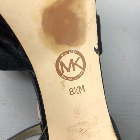 MMK MICHAEL MICHAEL KORS Women's 8.5M Black Leather Platform High Heel Sandals - Picture 13 of 14